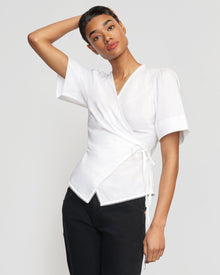 Simone | Chidi Structured Short-Sleeve Wrap Blouse in Size Small