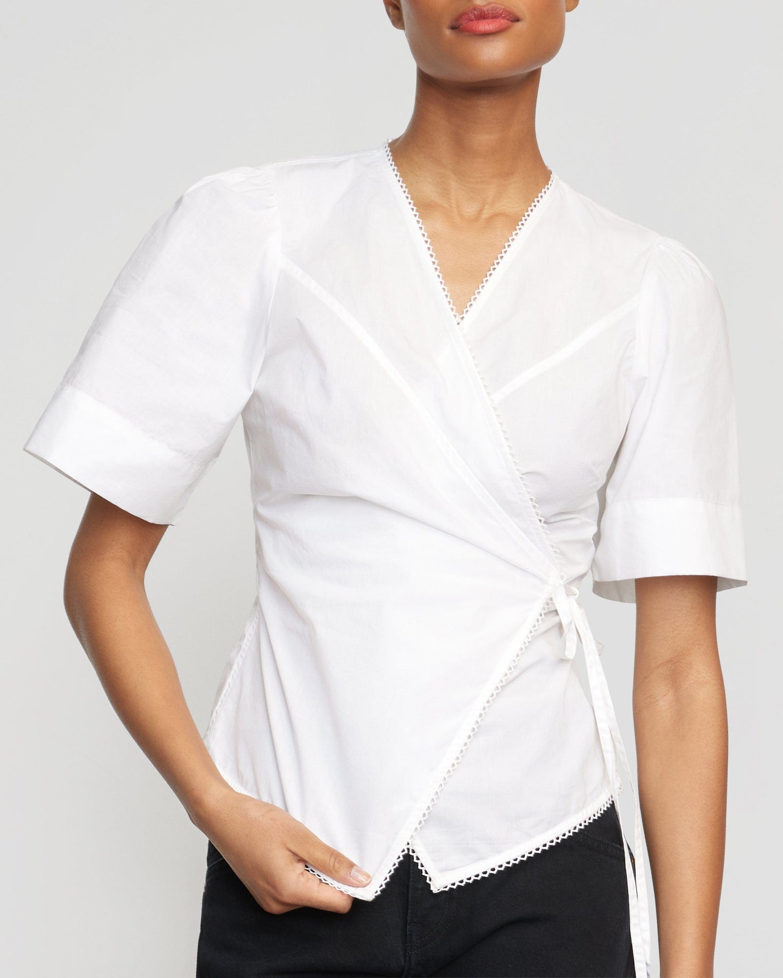 Simone | Chidi Structured Short-Sleeve Wrap Blouse in Size Small