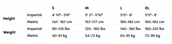 Product size guide