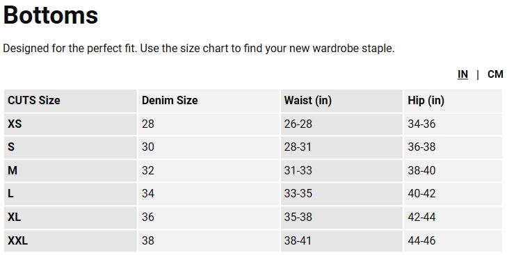 Product size guide