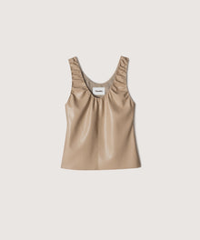 Yael Ruched Vegan Leather Top | Sandstone