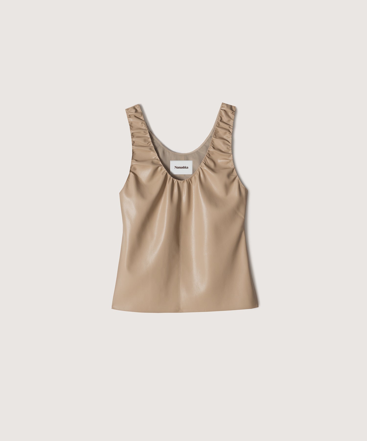 Yael Ruched Vegan Leather Top | Sandstone