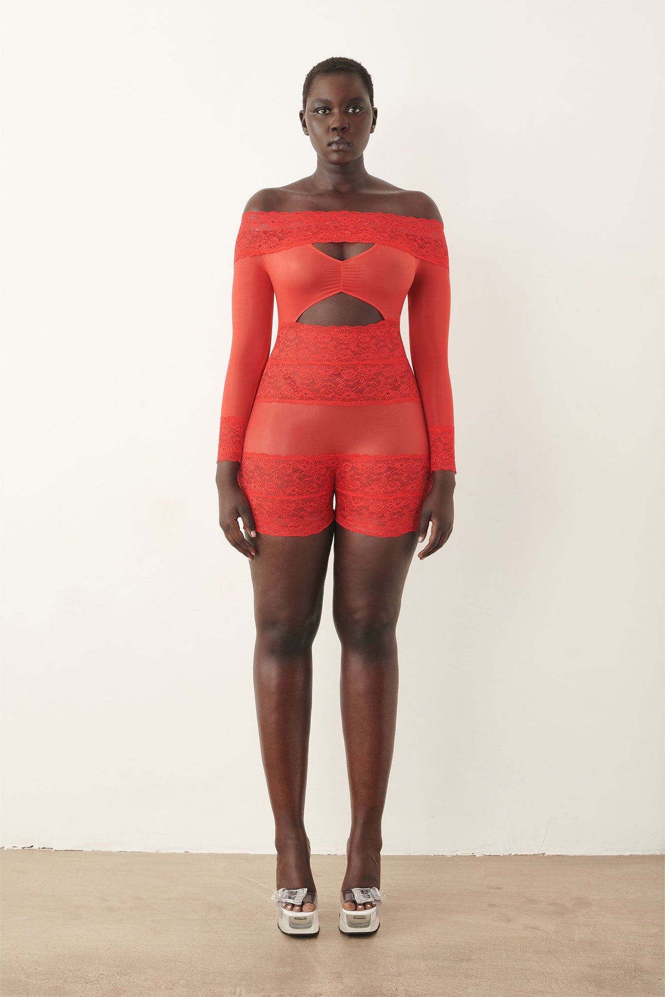 Davina Sleeved Playsuit| Vixen Red