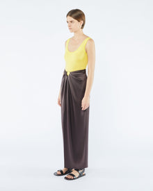 Emiko Slip Satin Sarong-Style Midi Skirt | Yellow