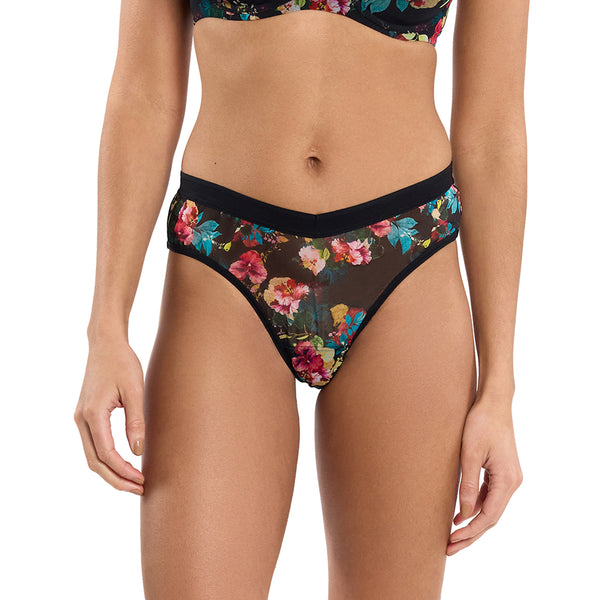 Mesh High Cut Thong | Botanic Romantic (Black)