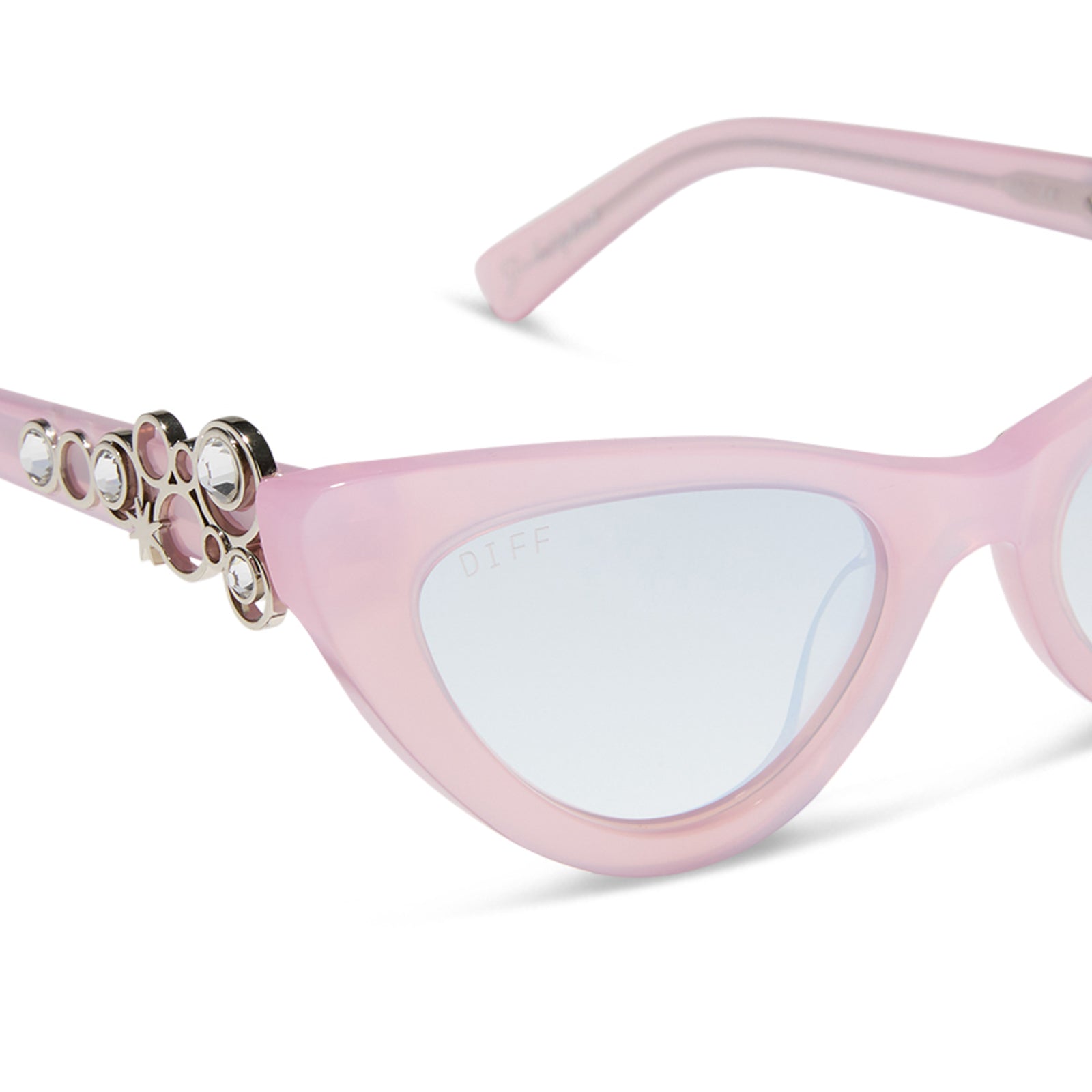 Womens | Glinda Upland For Good Sunglasses | Glassy Pink Crystal | Silver Flash Lenses