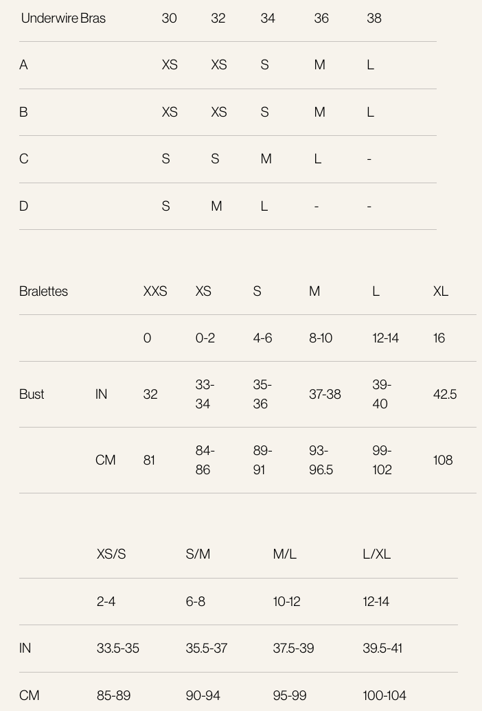 Product size guide