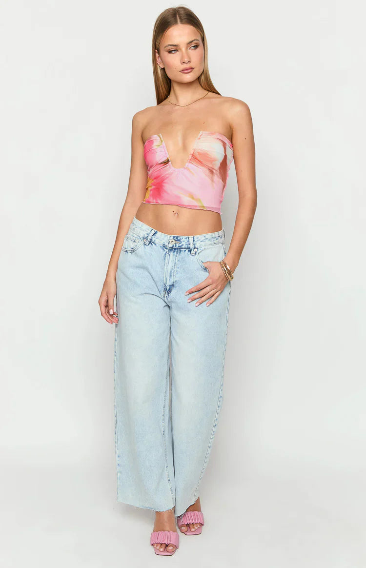 Esha Floral Strapless Crop Top | Pink