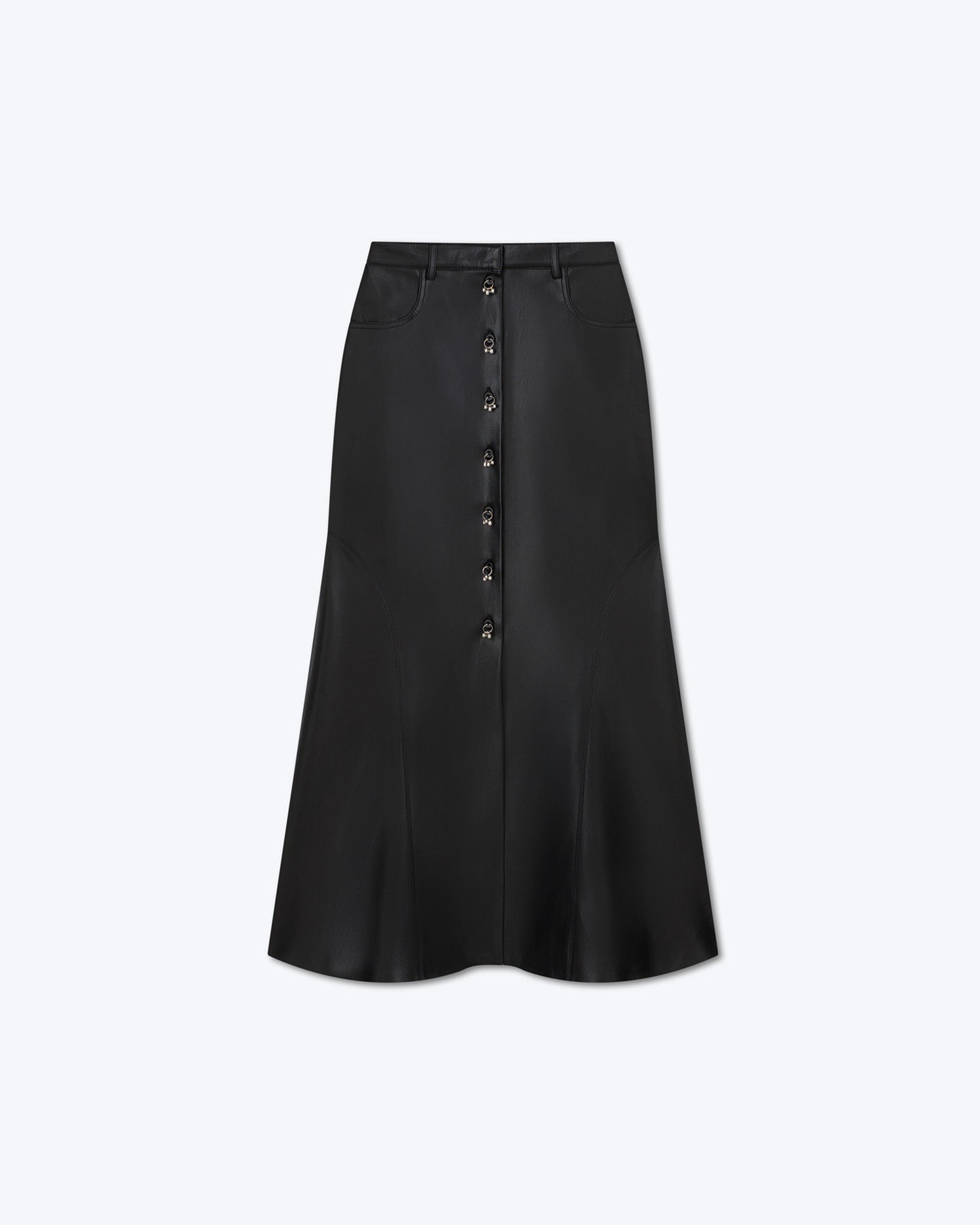 Reza Saleokobor Alt-Leather Button Front Midi Skirt | Black