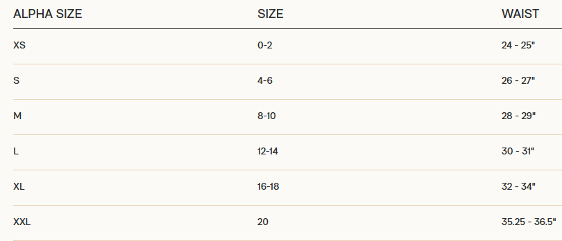 Product size guide