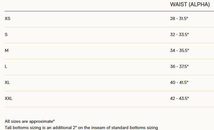 Product size guide