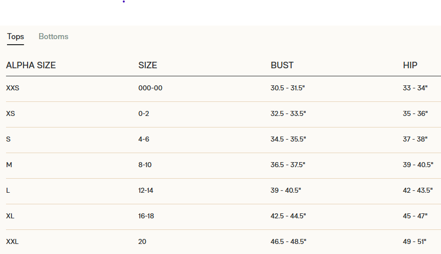 Product size guide