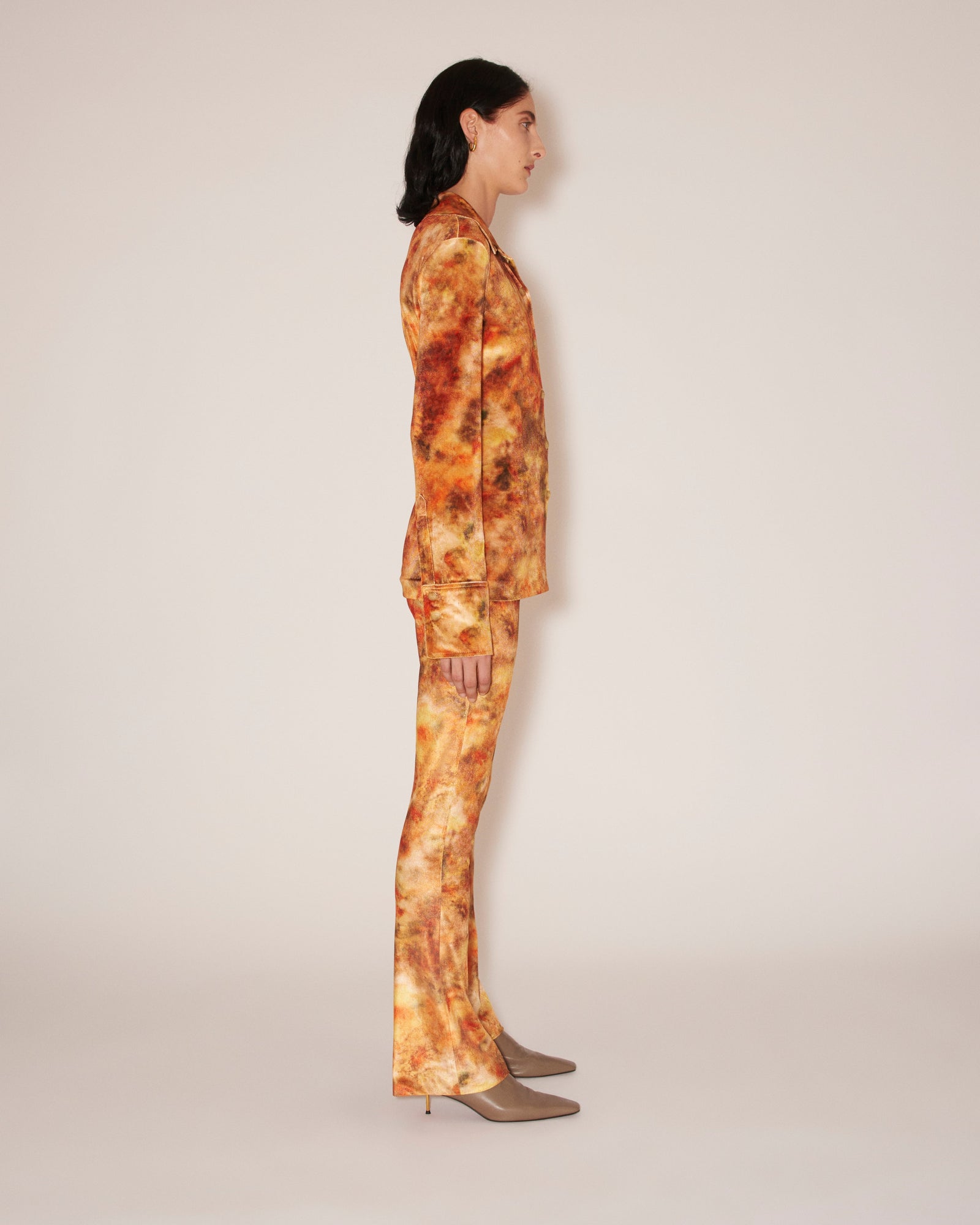 Annick Printed Stretch-Velvet Shirt | Hazy Floral Orange