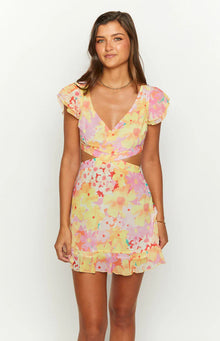 Motif Floral Print Mini Dress | Yellow