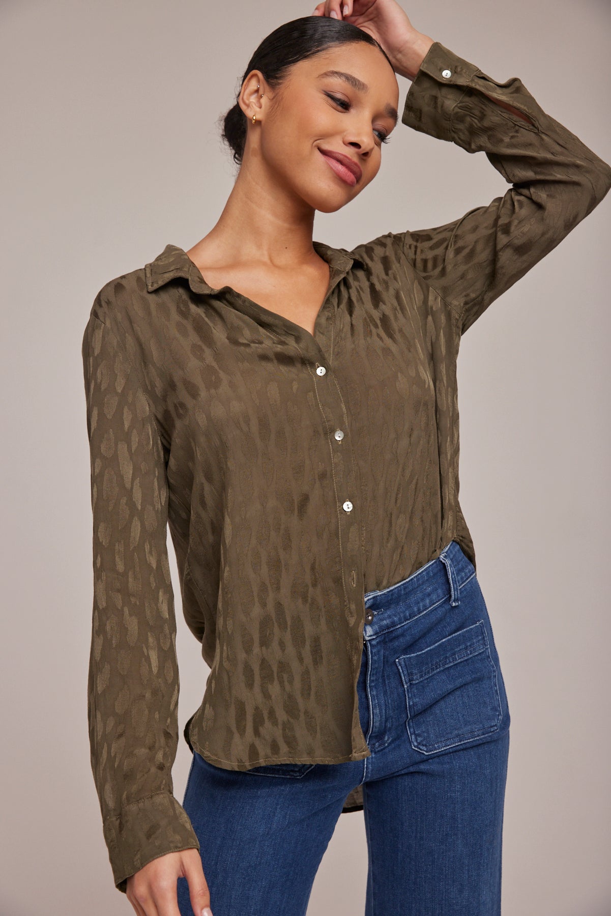 Flowy Button  Down - Herb Green