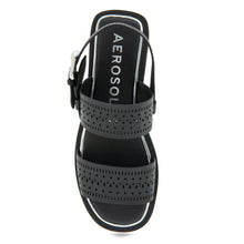 Carole Sandal Flat | Black Perf Faux Leather