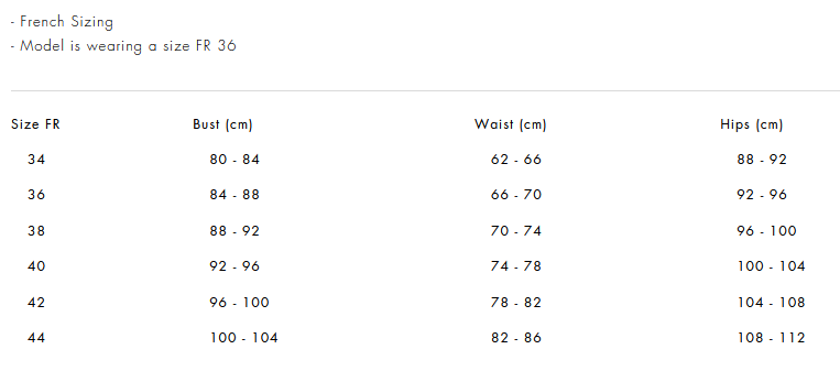 Product size guide