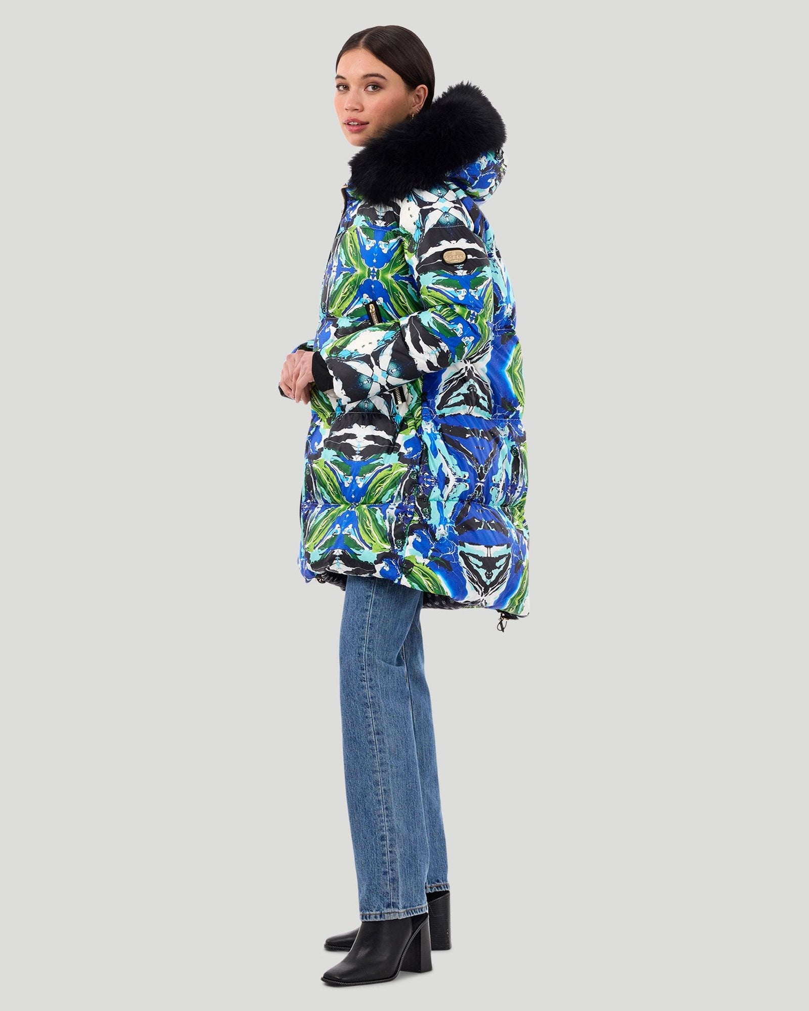 Après-Ski Jacket With Detachable Fo Hood Trim | Women | Blue Print x Black (V1)