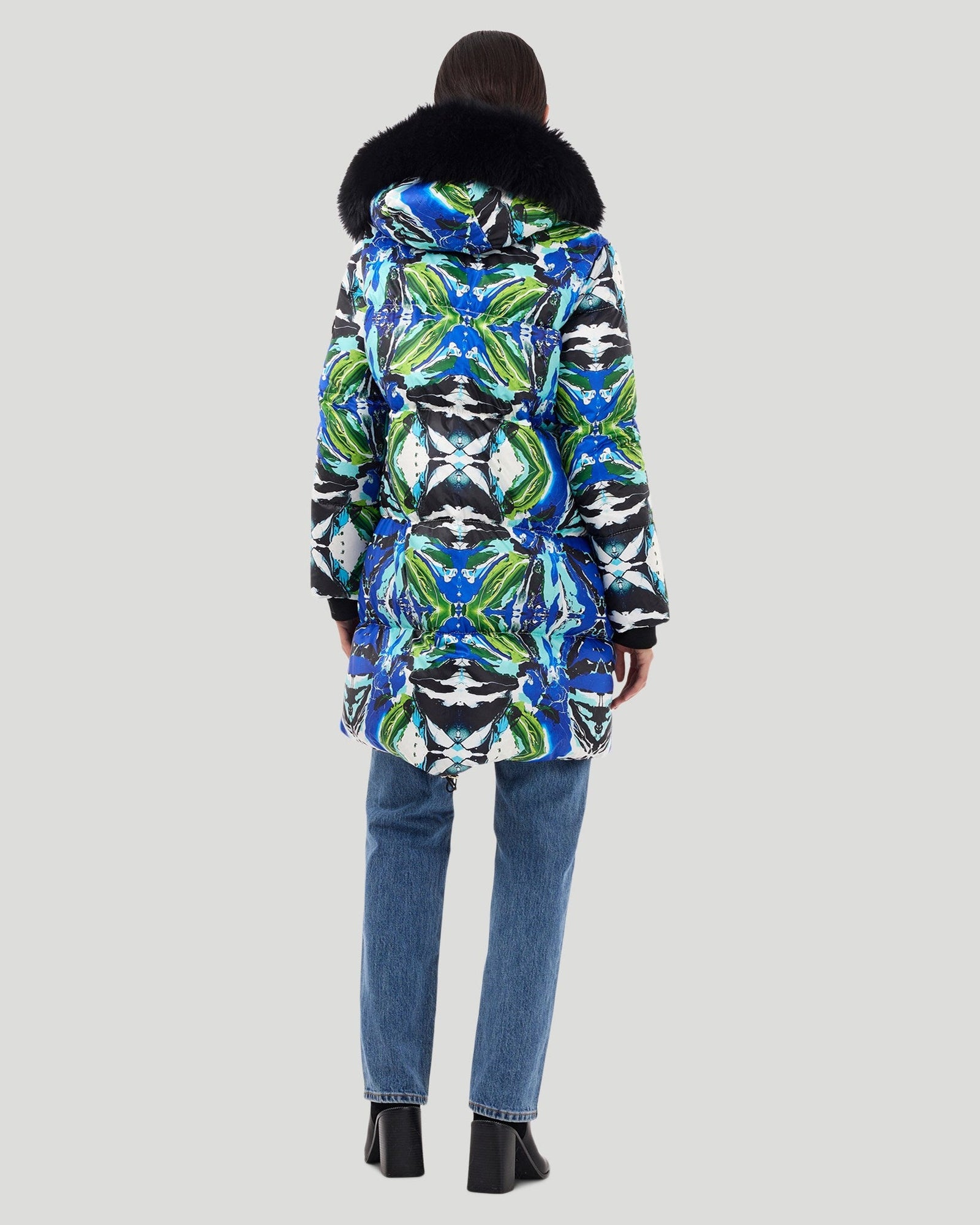 Après-Ski Jacket With Detachable Fo Hood Trim | Women | Blue Print x Black (V1)