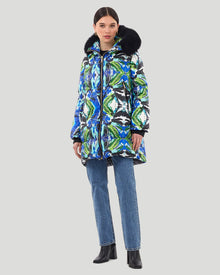 Après-Ski Jacket With Detachable Fo Hood Trim | Women | Blue Print x Black (V1)