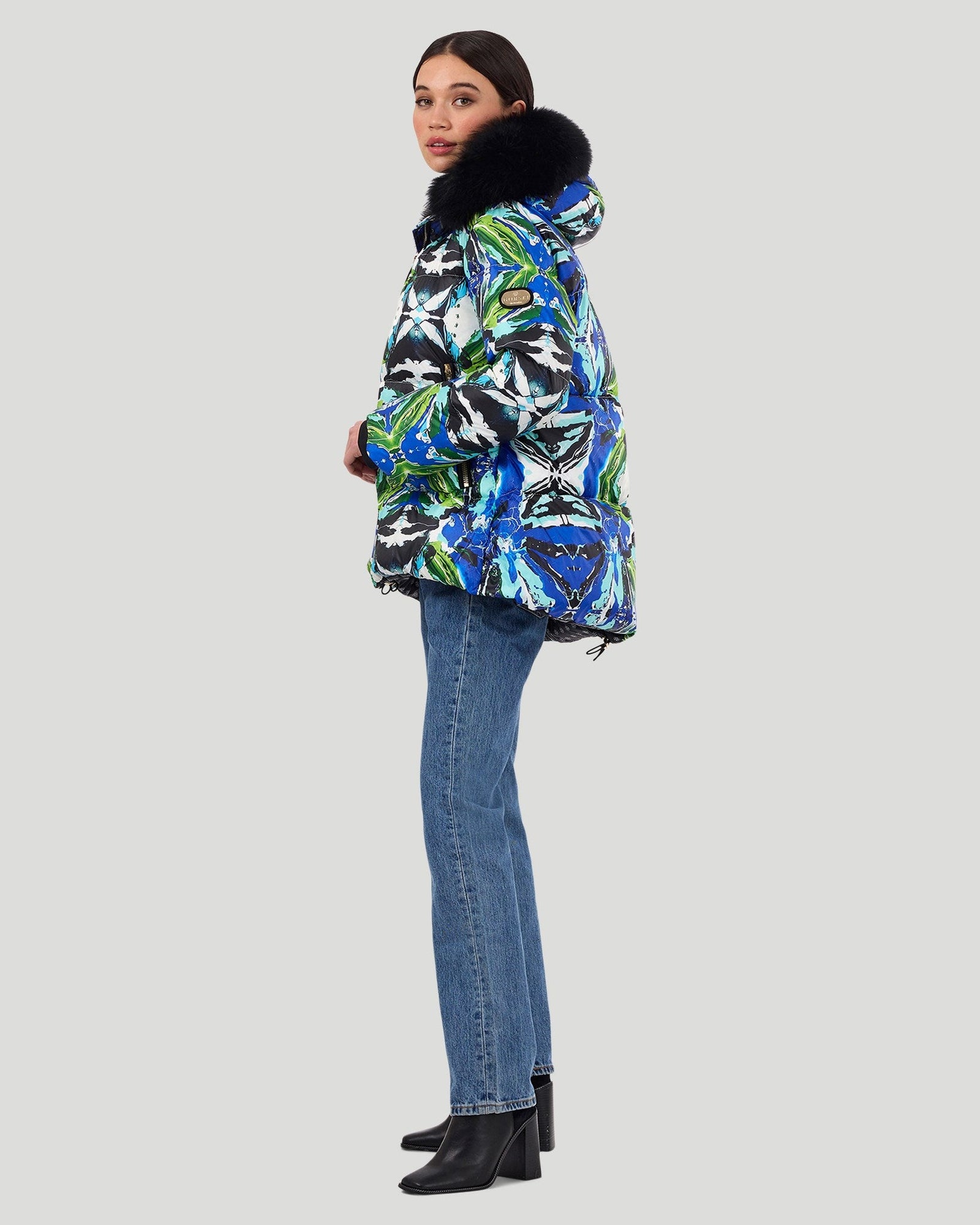 Après-Ski Jacket With Detachable Fo Hood Trim | Women | Blue Print x Black (V2)