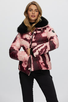 Après-Ski Jacket With Detachable Toscana Shearling Lamb Collar | Women | Burgundy Abstract x Black