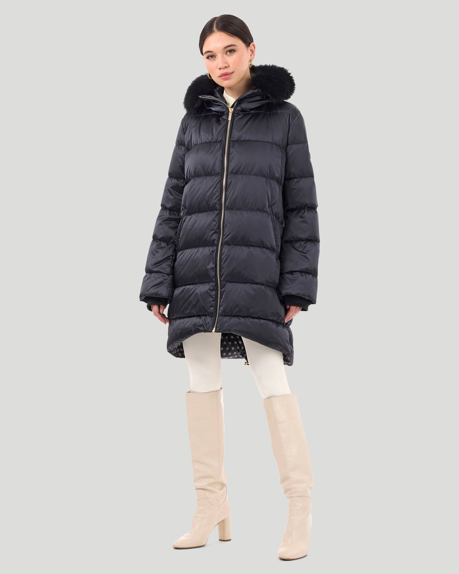 Après-Ski Jacket With Detachable Toscana Shearling Lamb Hood Trim | Women | Black x Black (V3)