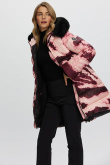 Après-Ski Jacket With Detachable Toscana Shearling Lamb Hood Trim | Women | Burgundy Abstract x Black (V2)