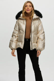 Après-Ski Jacket With Detachable Toscana Shearling Lamb Hood Trim | Women | Gold x Black