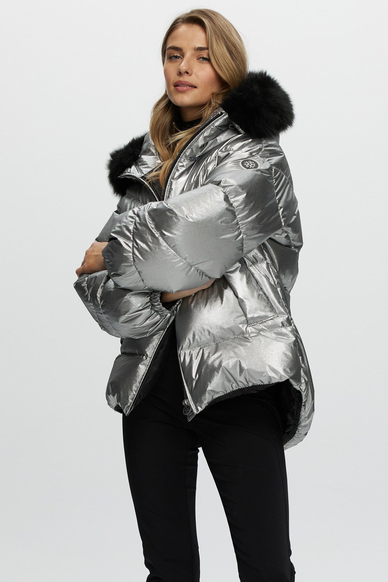 Après-Ski Jacket With Detachable Toscana Shearling Lamb Hood Trim | Women | Silver x Black