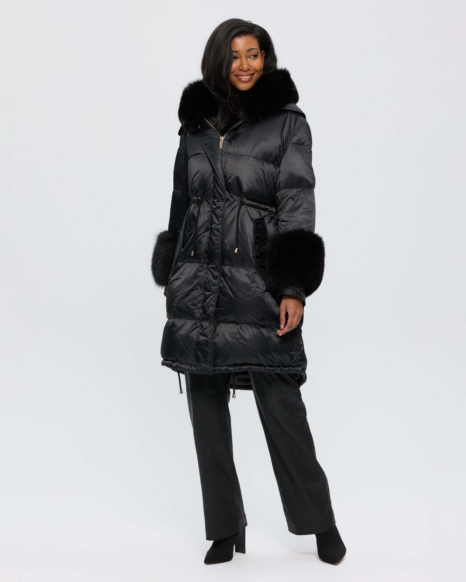 Après-Ski Jacket With Detachable Toscana Shearling Lamb Hood Trim & Toscana Shearling Lamb Cuffs | Women | Black x Black