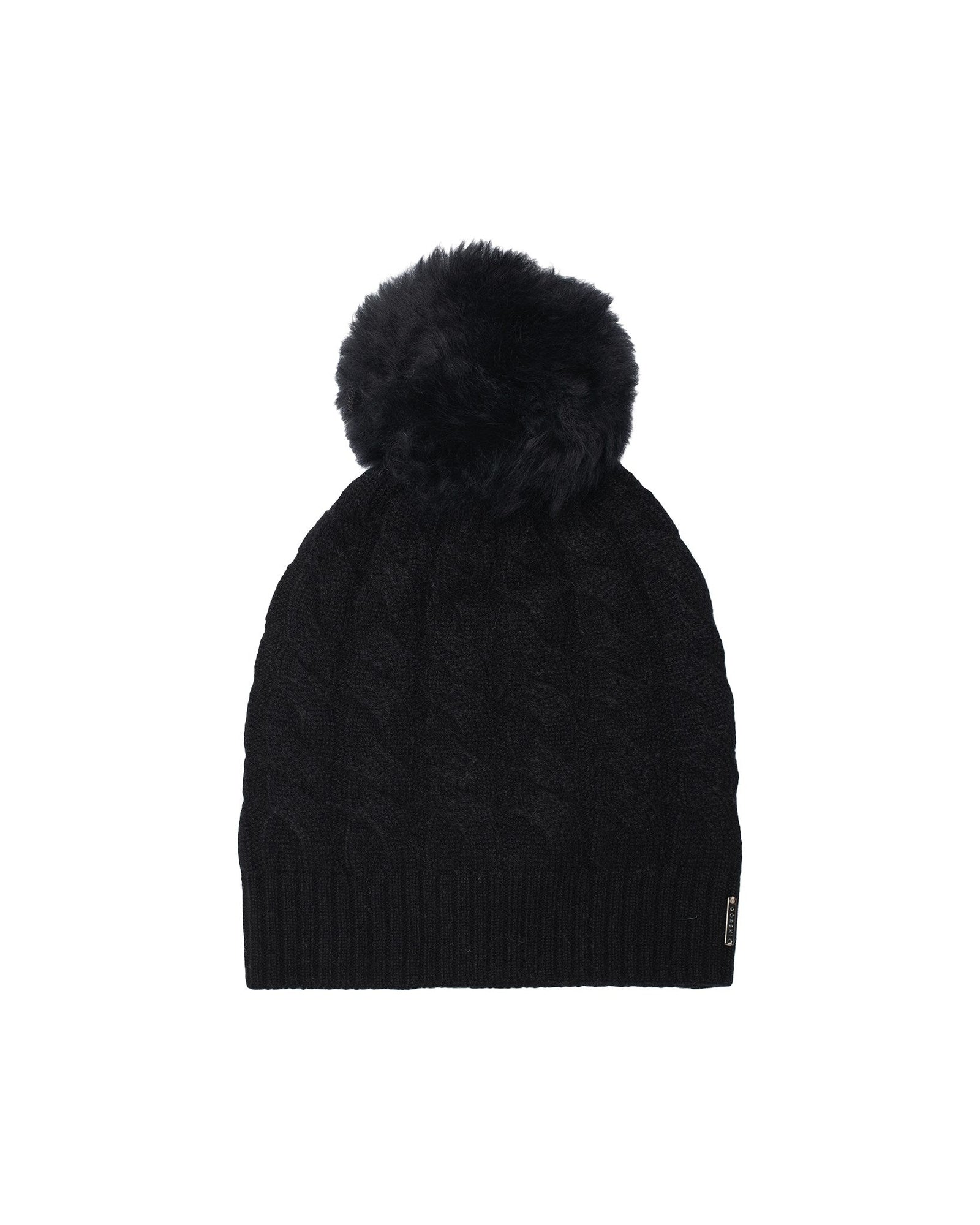 Cable Knit Select Cashmere Hat With Toscana Shearling Lamb Pompom | Women | Black x Black