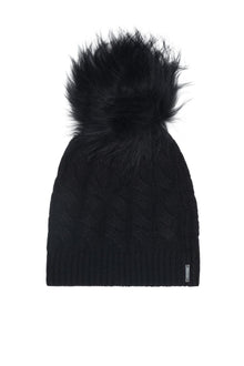 Cashmere Cable Knit Hat With Select Lamb Pompom | Women | Black x Black