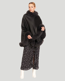 Cashmere Cape With Fox Trim | Women | Anthracite