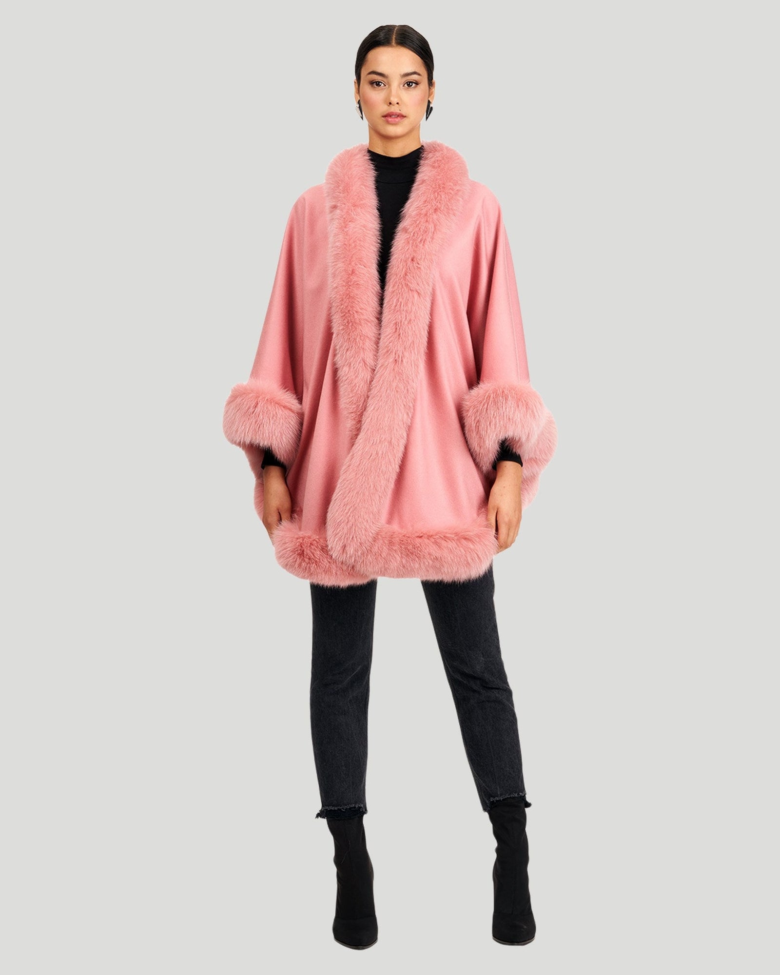 Cashmere Capelet With Fox Trim | Women | Pink