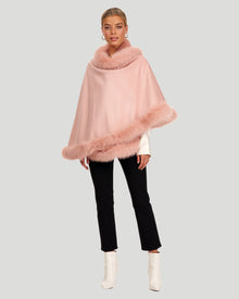 Cashmere Capelet With Shadow Fox Trim | Women | Light Pink