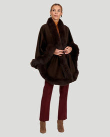 Cashmere Caplet With Fox Trim | Women | Dark Brown