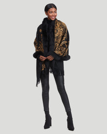 Cashmere Stole With Fox Top And Bottom | Women | Black Gold Paisley