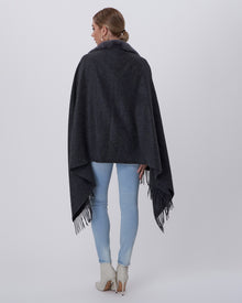 Cashmere Stole With Rex Rabbit Square Trim | Women | Dark Gray