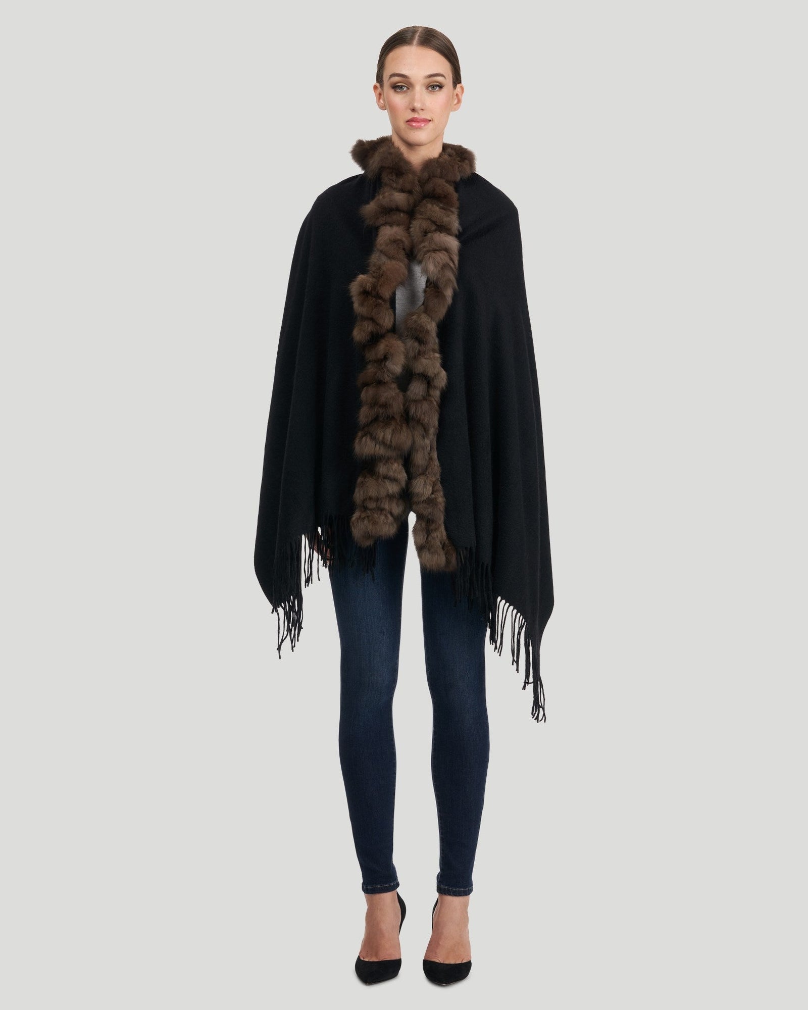 Cashmere Stole With Sable | Women | Black x Uptone