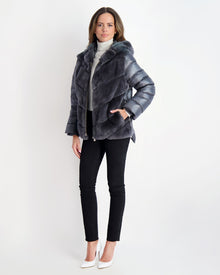 Chevron Rex Rabbit Zip Jacket With Quilted Detailing | Women | Gray