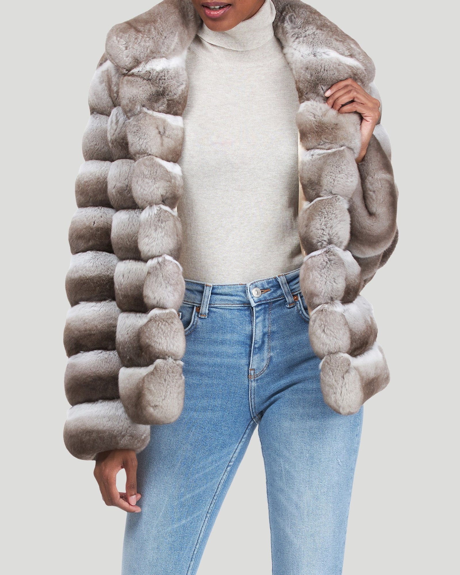 Classic Chinchilla Fur Jacket | Women | Beige (Pre-Order)