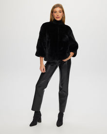 Collarless Select Shearling Lamb Jacket With 3/4 Sleeves | Women | Black