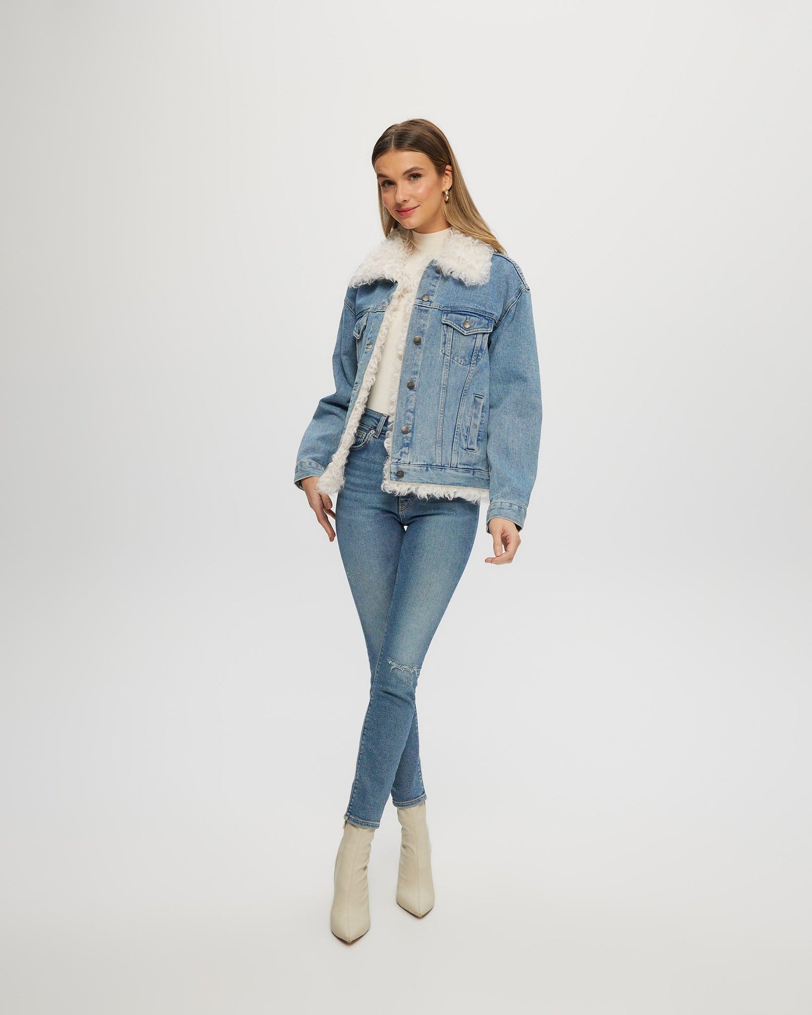 Jacket With Select Lamb Trim | Women | Denim x White