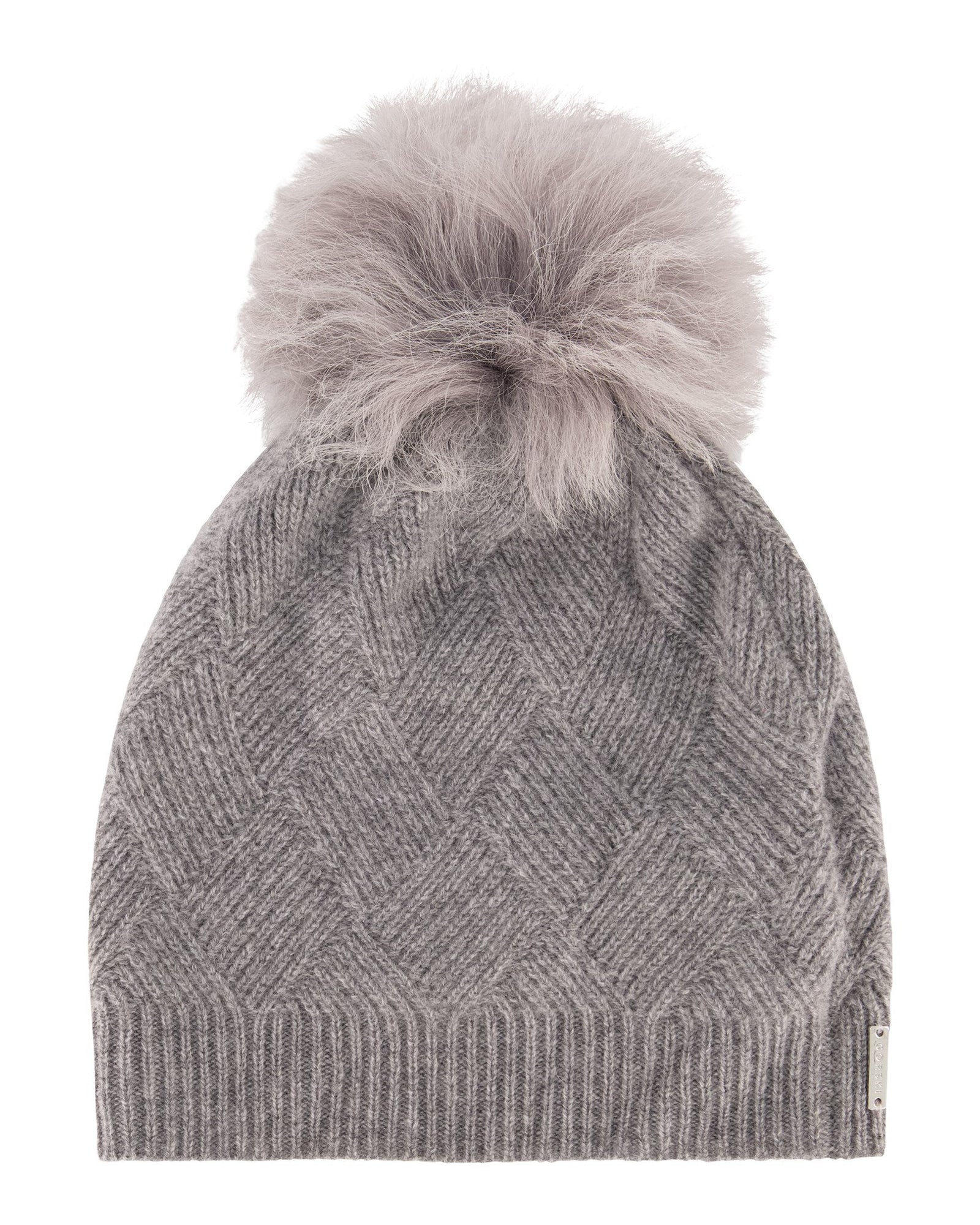 Diamond Select Cashmere Knit Hat With Toscana Shearling Lamb Pompom | Women | Gray x Gray