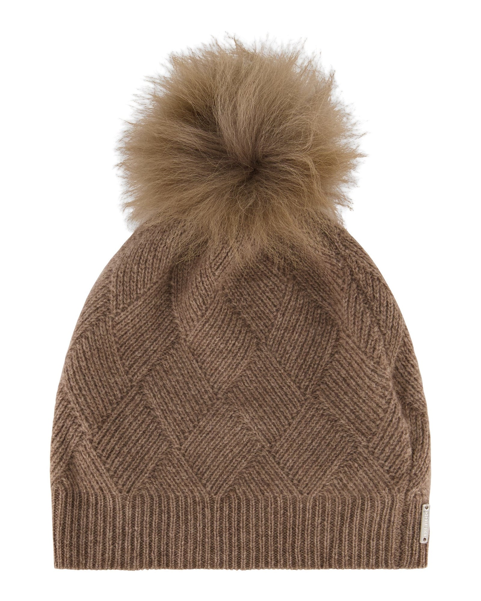 Diamond Select Cashmere Knit Hat With Toscana Shearling Lamb Pompom | Women | Khaki x Khaki