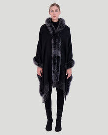 Double Face Cashmere & Wool Stole With Select Lamb Trim | Women | Black x Gray