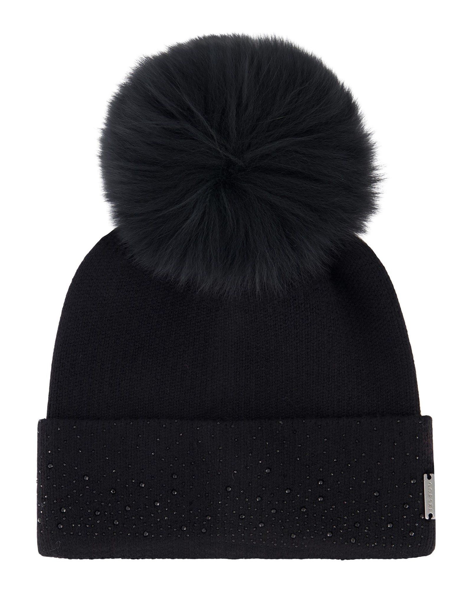 Embellished Beanie With Toscana Shearling Lamb Pompom | Women | Black