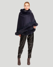 Embroidered Wool And Cashmere Cape | Women | Navy