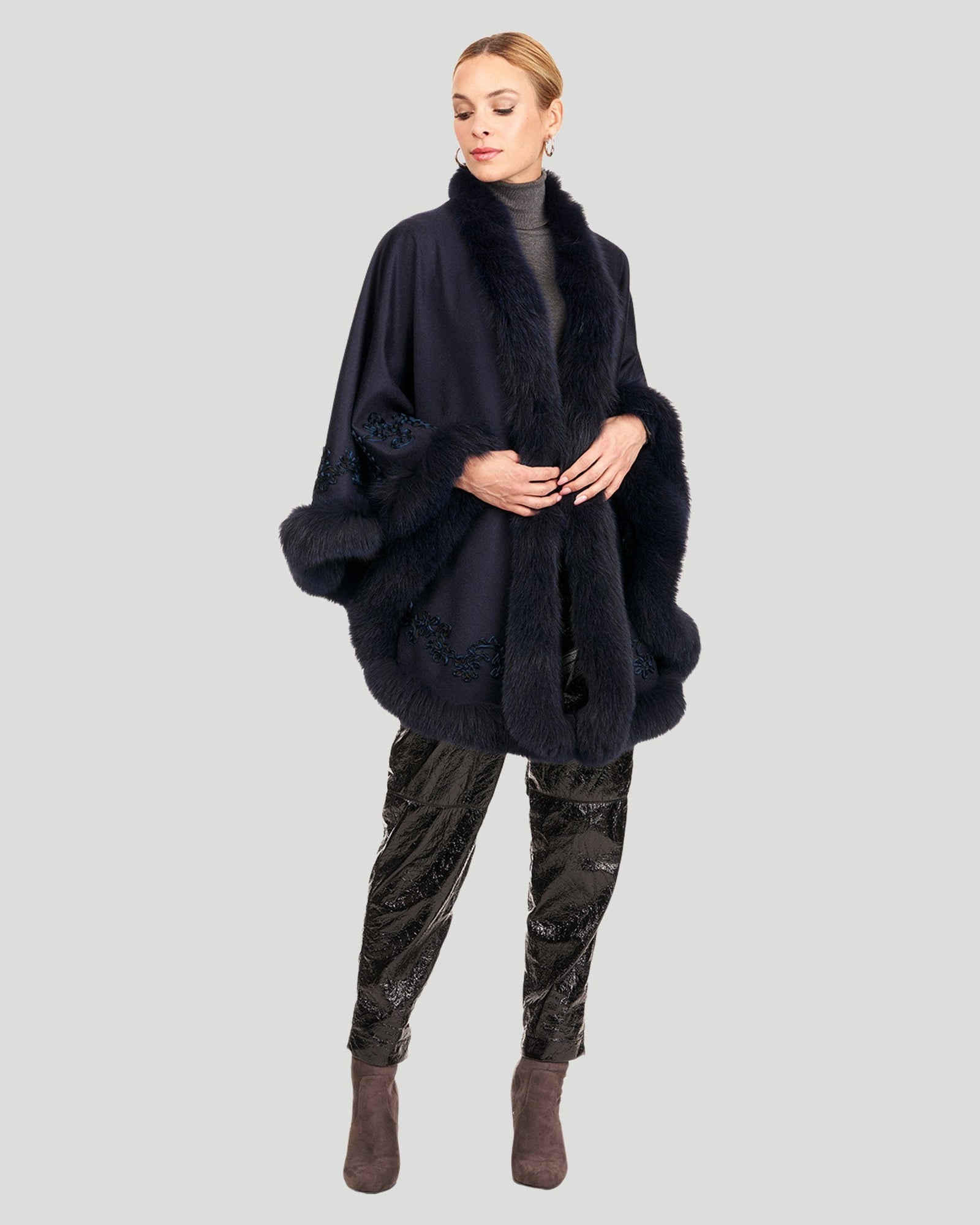 Embroidered Wool And Cashmere Cape | Women | Navy